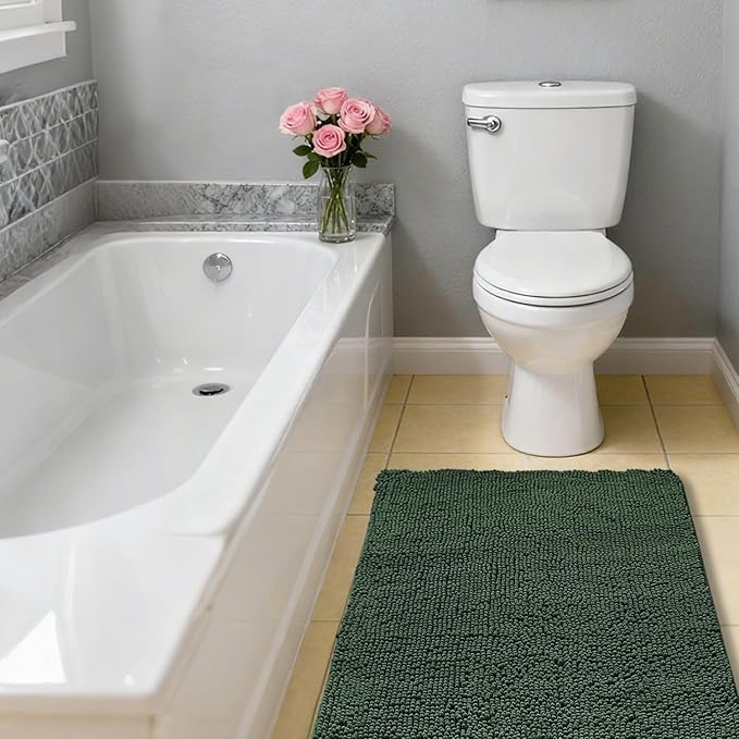 Hunter Green Bathroom Rugs 24"x36" - Plush Chenille Non-Slip Bath Mat - Absorbent, Washable, Soft and Thick Decor for Shower, Sink, Tub, Home Accessories