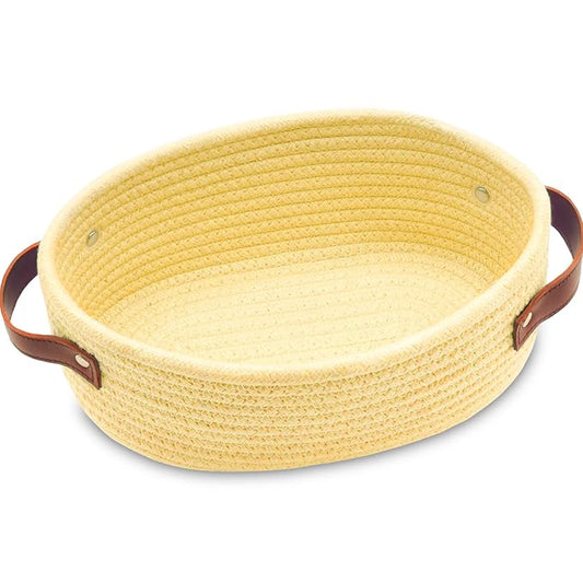 ABenkle Small Woven Basket with Handles, Mini Rope Storage Basket, Tiny Cute Shelf Basket, Oval Decorative Toys Basket for Nursery, Living Room, Empty Gift Basket, 9.4" x 5.9" x 3.9" - XS