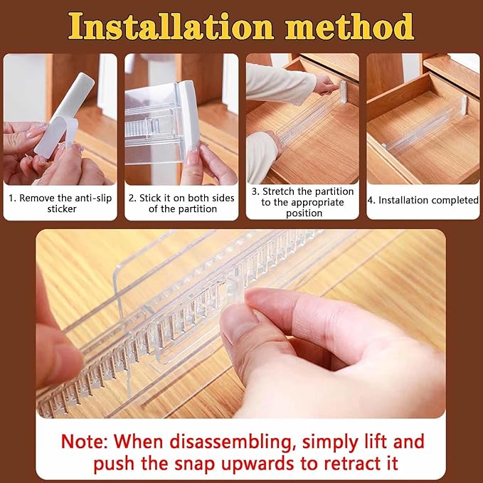8 Pack Drawer Dividers for Clothes, 3.15" High 11.34"-19.69" Adjustable Expandable Dresser Drawer Organizer, Clear Plastic Separators for Dresser, Baby Clothing, Underwear, Cosmetic