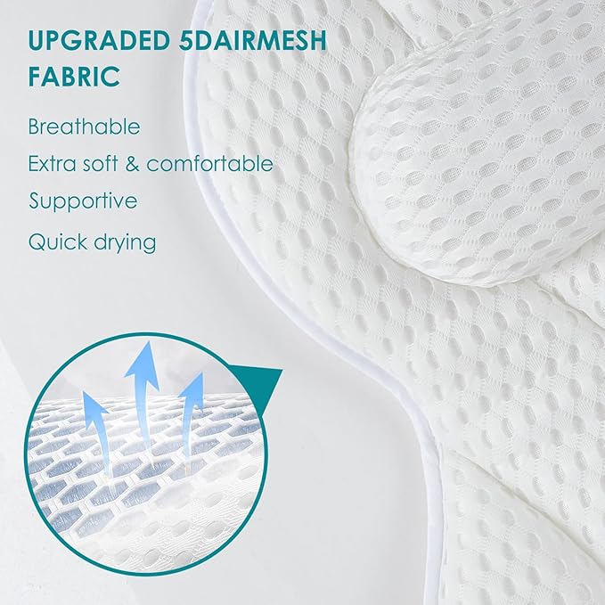 SQLHM Bath Pillows for Tub, Luxury Bath Pillow for Neck and Back Support - with Comfortable Breathable Cotton 6 Non-Slip Suction Cup Bathtub Accessories - Spa Bath Mat Gifts for Women