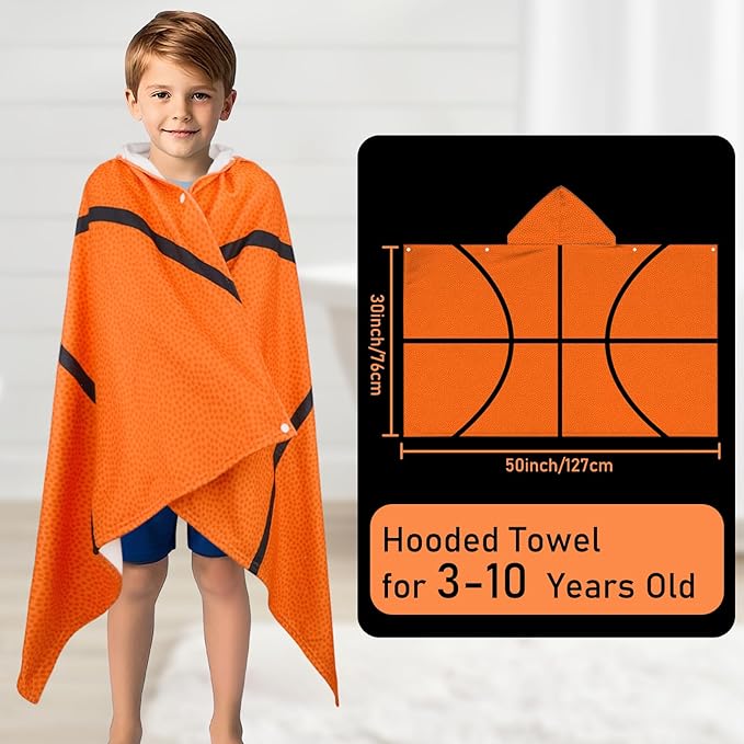 Hooded Towels for Kids Basketball 50" x 30" Toddler Bath Beach Towel Poncho with Hood Super Soft and Absorbent 100% Microfiber for Boys Ages 3-10