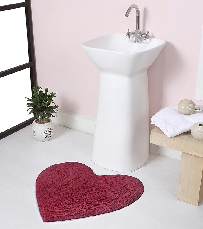Home Weavers Bell Flower Collection 100% Cotton Tufted Bath Rugs, Extra Soft and Absorbent Bath Rugs, Non-Slip Bath Mats, Machine Washable, Bath Mats for Bathroom Floor and Tub, 25"x25" Heart, Red