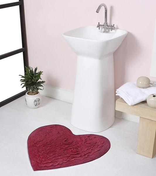 Home Weavers Bell Flower Collection 100% Cotton Tufted Bath Rugs, Extra Soft and Absorbent Bath Rugs, Non-Slip Bath Mats, Machine Washable, Bath Mats for Bathroom Floor and Tub, 25"x25" Heart, Red