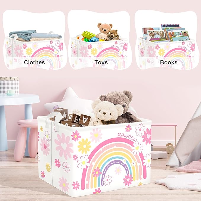 Clastyle Rainbow Baby Laundry Hamper Cloud Kid Storage Basket Women Girl Gift Toy Box Collapsible Clothes Organizer Nursery Bin for Bedroom,Daisy,40 * 30 * 30 cm