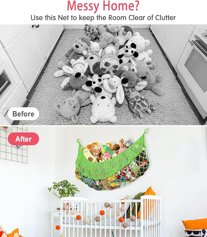 Stuffed Animal Hammock - Extra Large 63'' Long, Stuffed Animal Storage, stuffed animal Holder net, Hammock Large, Storage Hanging Organizer - Apple green