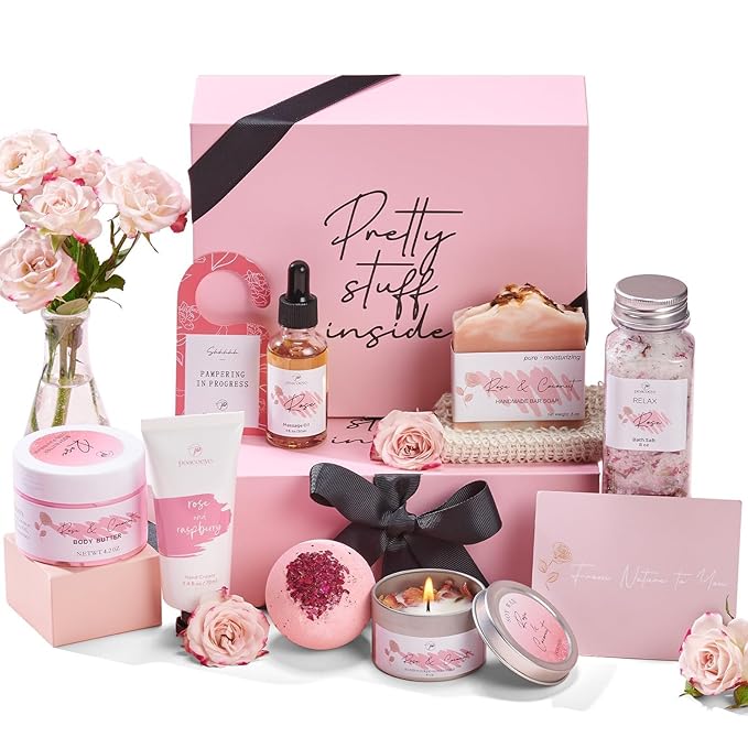 Spa Gifts for Women Valentines Day Bath Baskets Relaxing Spa Self Care Gift for Mom Her Sister Wife Auntie Home Bath Care Package Thank You Birthday for Women Friendship Ideas