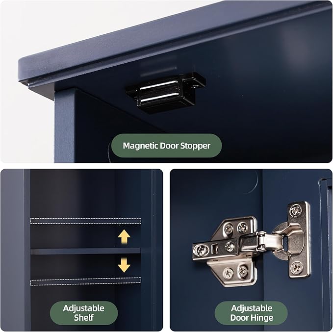 Over The Toilet Storage Cabinet, Above Toilet Organizer with Rattan Door, Modern Blue Finish, 13x25 inch Space Saving Bathroom Medicine Cabinet