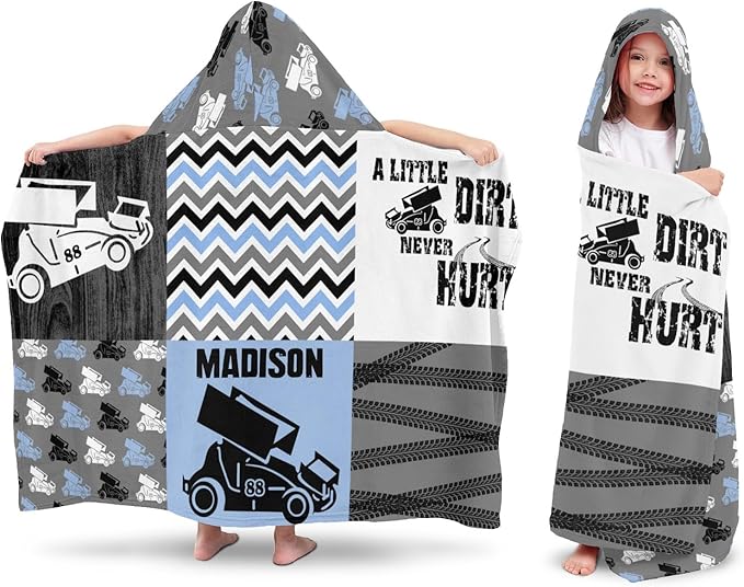 Hooded Towels for Kids 3-10 Yrs Patchwork Race Car Blue Kids Bath Towels Hooded Beach Towel Wrap Bathrobe Blanket Boys Gift for Shower