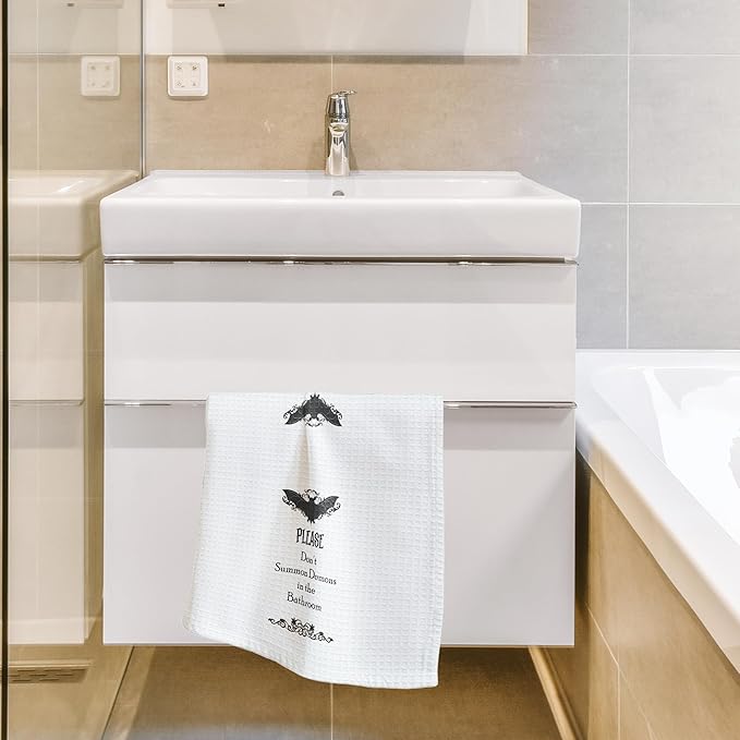 Absorbent Bathroom Towels - Please Don't Summon Demons In The Bathroom - 16 x 24 Inches Decorative Fast Drying Bath Hand Dish Towels - Home Bath Funny Decor & Supplies Gifts For Friends Family - A18
