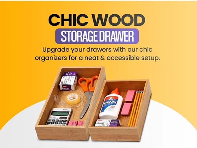 YBM Home Bamboo Drawer Organizer Storage Box for Kitchen Drawer, Junk Drawer, Office, Bedroom, Children Room, Craft, Sewing, and Bathroom, 3x6x2 inch