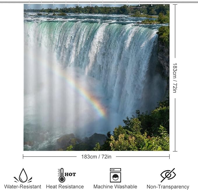 4 Piece Bathroom Rug Set with Shower Curtain, Non-Slip Bath Mat Toilet Cover Set, Niagara Falls Bathroom Rug Sets
