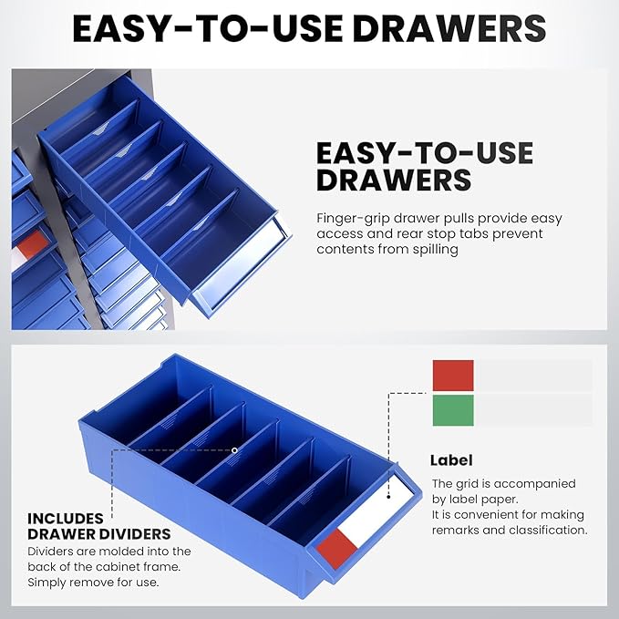 75-Drawer Nut and Bolt Organizer, Small Parts Organizer with Alloy Steel Frame & ABS Drawers, Bolt Bin for Garage, Teacher Toolboxes, Makeup & Workshop, Tool Hardware Storage (75-grid Drawer)