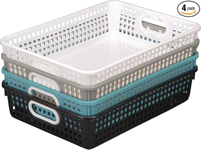 Really Good Stuff Plastic Desktop Paper Storage Baskets for Classroom or Home Use – Mesh Bins, 14.25” x 10” – (Set of 4), School Organization Supplies