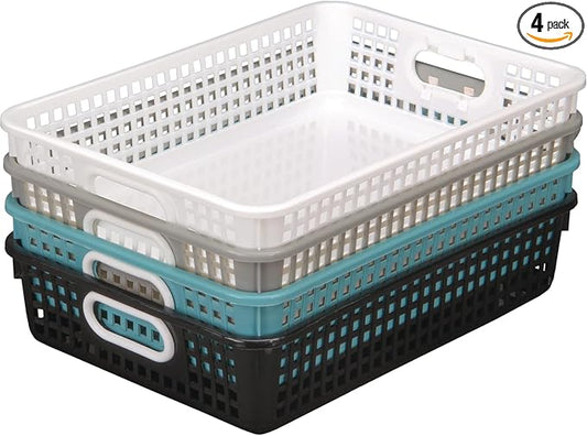Really Good Stuff Plastic Desktop Paper Storage Baskets for Classroom or Home Use – Mesh Bins, 14.25” x 10” – (Set of 4), School Organization Supplies