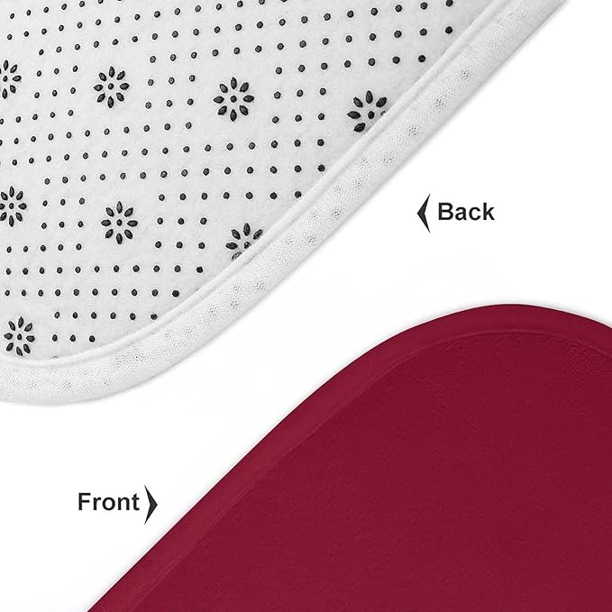 3 Pieces Bath Rug Sets, Solid Burgundy Red Bathroom Mat Set Non Slip U Shaped Contour Rug & Toilet Lid Cover