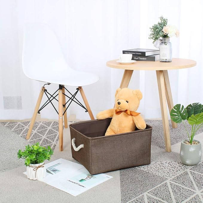 uxcell Fabric Storage Basket with Dual Handles, Collapsible Storage Bins for Toys Laundry Clothes Storage, Home Organizer for Bedroom Office Closet Chocolate Color Medium