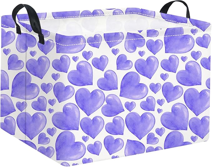 HIYAGON Rectangular Valentines Basket Fabric Storage Bin Storage Boxes Collapsible Storage Basket for Clothes Books Shelves Basket(Purple Heart)