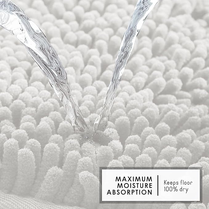 Hearth & Harbor Bathroom Rugs, Chenille Bath Mat - Machine Washable Bath Mats for Bathroom Non-Slip Backing Rubber, Quick Dry Bathroom Mat - White 24x36