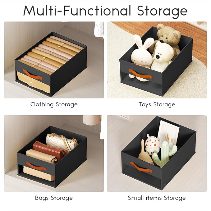 Closet Organizers and Storage - 8 Pack Storage Bins Baskets for Organization Foldable Closet Organizer with Clear Window & Handles for Clothes, Toys, Towels, Small Essentials (Black)
