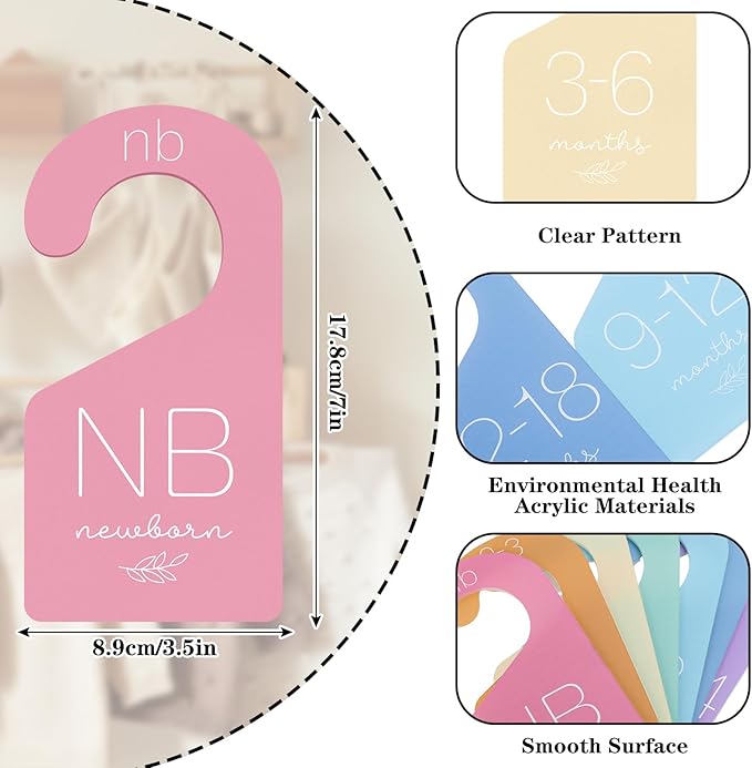 Whaline 7Pcs Baby Closet Size Dividers Macaron Colors Acrylic Hanger Clothes Organizers Newborn to 24 Month Thicken Infant Wardrobe Separators for Home Nursery Baby Clothes