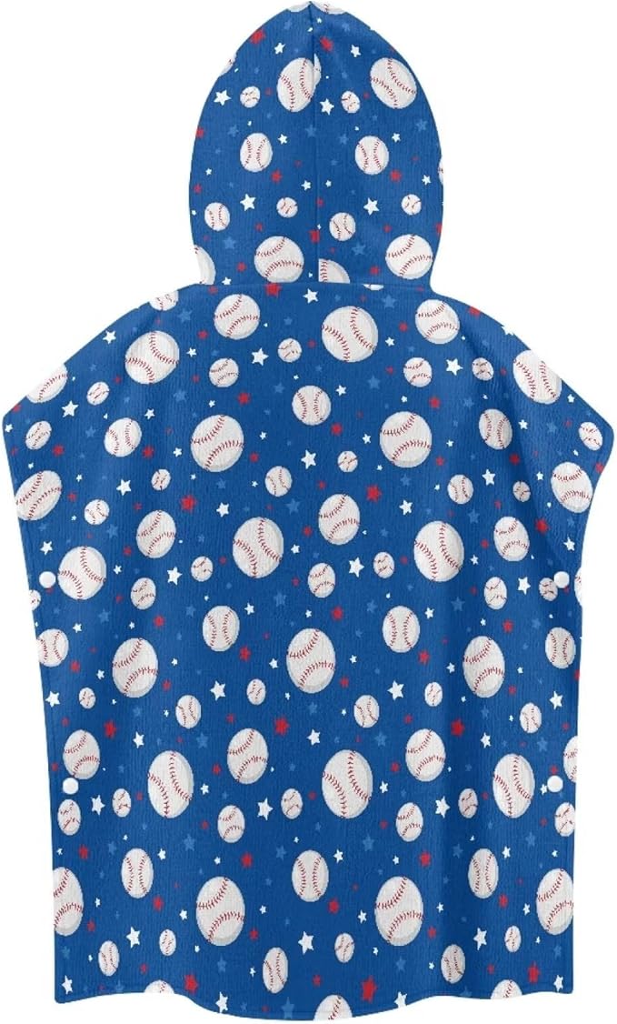 Hooded Beach Towel for Kids Baseball Large Towel Wrap Ultra Absorbent Natural Baby Stuff Baby Bath Shower Decorations for Boys Girls Blue