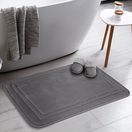 Grey Bathroom Rugs Memory Foam Bath Mat Non Slip Washable Shower Rug Soft Absorbent Plush Microfiber Bathroom Floor Tub Bathmat Gray,17" x 24"