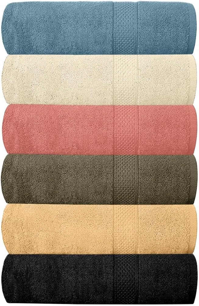 Hotel & Spa 100% Cotton Bath Towels Pack of 6, Ultra Soft, Quick Dry, Lightweight, Highly Absorbent, Perfect for Shower, Spa, Gym, Pool, Hotel, Resort & Daily Use (Multi-Color - 24" x 48")