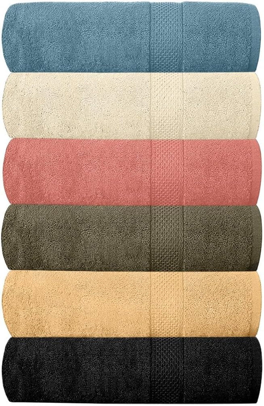 Hotel & Spa 100% Cotton Bath Towels Pack of 6, Ultra Soft, Quick Dry, Lightweight, Highly Absorbent, Perfect for Shower, Spa, Gym, Pool, Hotel, Resort & Daily Use (Multi-Color - 24" x 48")