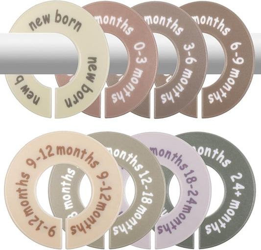 8 Pcs Baby Closet Dividers for Clothes, Round Baby Clothes Organizer, Baby Closet Organizer with Clear Size Labels, Fits Most Rods
