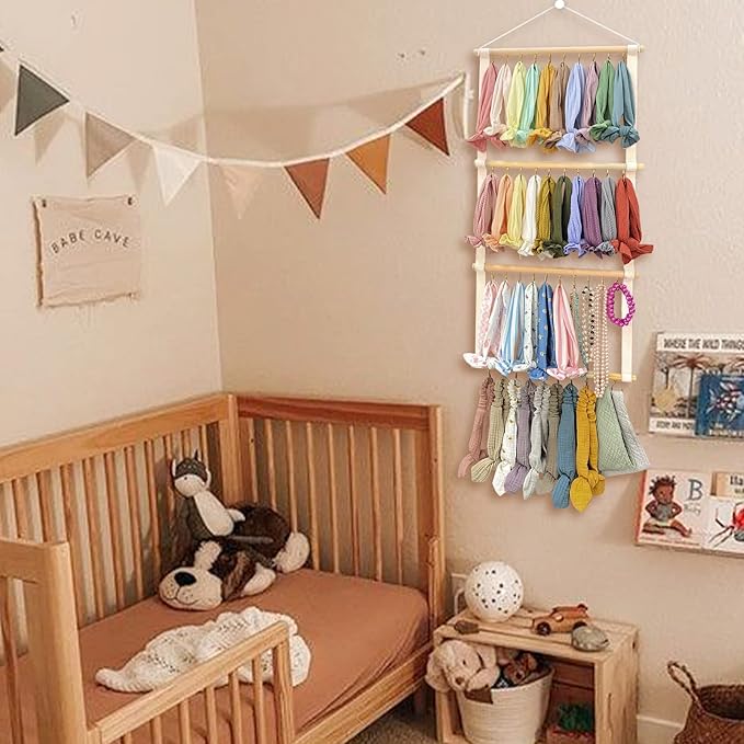 POVETIRE Headband Holder Head Bands Organizer for Girls, Baby Headbands Hair Accessories Organizer Storage Wall Hanging Decor for Nursery Toddler Girls Room