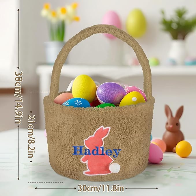 Easter Basket for Kids, VAPCUFF Easter Bunny Basket, Personalized Easter Baskets, Easter Basket with Name - - Brown Basket Orange Bunny
