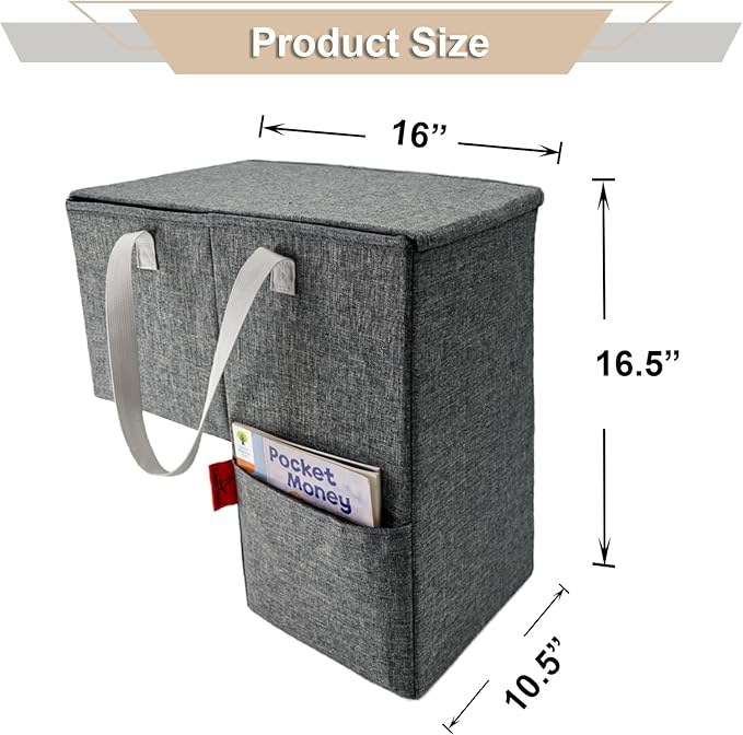 Stair Basket for Stairs with Lid 16.5" x 10.5" x 16", Collapsible Staircase Basket with Handle, Large Capacity Step Storage Basket, Stair Storage Basket for Carpet or Wood Stairs