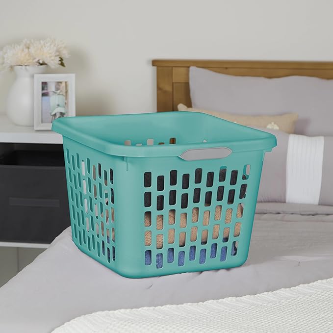 1.5 Bushel Square Plastic Laundry Basket, BPA-Free, Teal Splash - 2 Comfort Grip Handles, Sturdy & Stackable, for Bedroom, Bathroom & Laundry Room