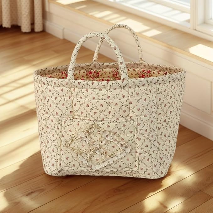 JQWYGB Foldable Laundry Basket Boho Bear Storage Basket Floral Quilted Fabric Car Storage Basket Handles Large Laundry Baskets for Clothes and Dolls