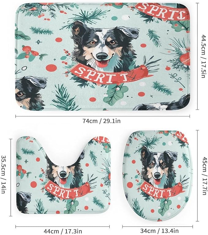 4 Piece Bathroom Shower Curtain Sets with Non-Slip Rugs Toilet Lid Cover and Bath Mat Dog Pet Graphic Waterproof Shower Curtain Best Dog for Bathroom Decor Merry Christmas Shower Curtain Set