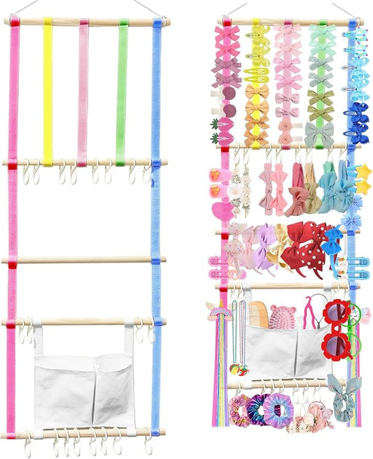 Bow Holder Organizer for Girls Hair Bows, Baby Headband Organizer Hair Accessories Storage Wall Hanging Decor for Toddler Girls Room