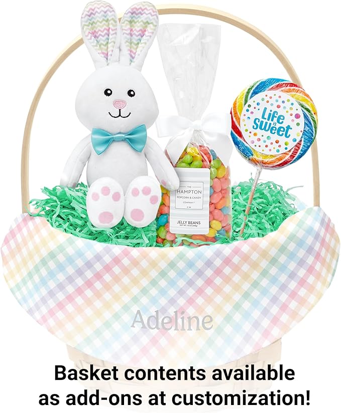 Let's Make Memories Personalized Easter Basket for Kids- For Boys - For Girls - Create Your Own - Fillable - Wicker - Easter Basket Stuffers - Large - Colorful Gingham