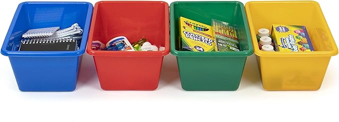 Humble Crew Toy Storage Bins for Kids, Set of 4, Primary Colors, Small - Sturdy, Colorful Plastic Storage Bins for Classroom, Playroom, Nursery, and More - Premium Toddlers Toy Organizer Bins