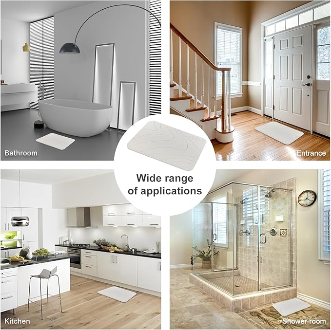 2 Pack Diatomaceous Earth Shower Mat, Stone Bath Mat, Nonslip Super Absorbent Fast-Drying Hard Bath Mat for Bathroom Shower Floor, 24 x 16 inch, Pallid Wave Design