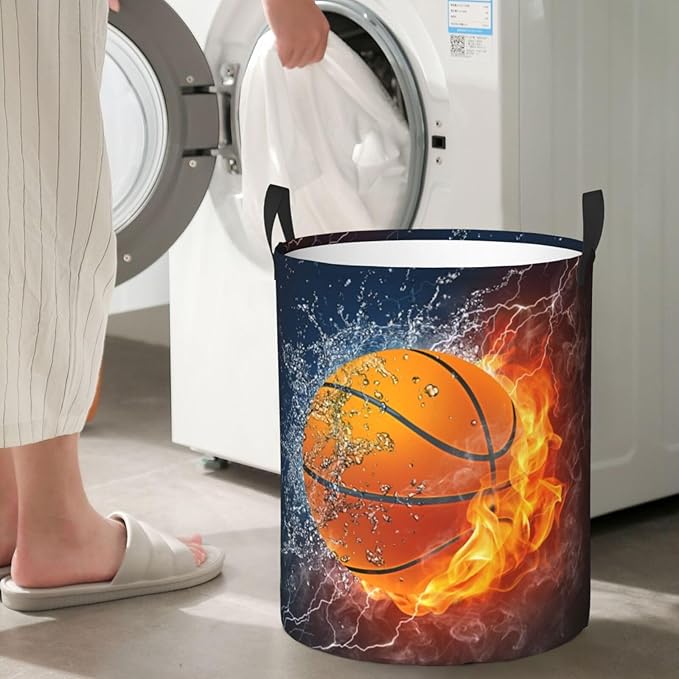 Sport Basketball Ball Round Laundry Hamper Storage Basket Toys Clothes Organizer Bin For Home Bathroom Bedroom Dorm Nursery, 38l
