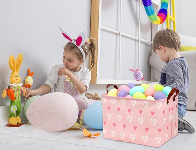 Rectangular Kids Storage Basket Gift Basket Baby Storage Basket Cute Kids Toy Storage Bin Organizer Shelf Book Basket Room Decor(Pink Heart)