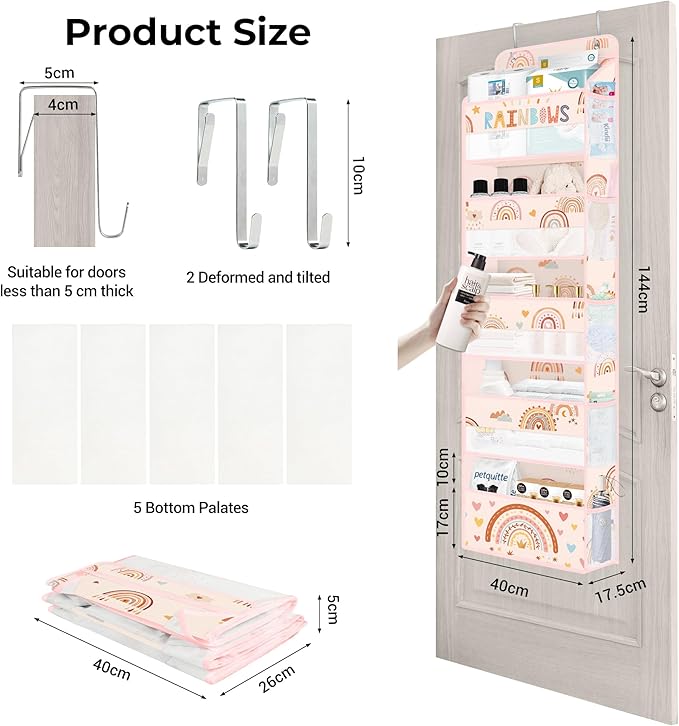 Clastyle Boho Rainbow Baby Clothes Diaper Over The Door Organizer Kid Pink Cloud Toy Stuffed Animal Nursery Hanging Storage Organizer Closet Door Hanging Shelf Storage for Bedroom Bathroom Pantry