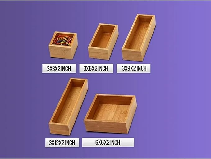 YBM HOME Bamboo Drawer Organizer Storage Box for Kitchen Drawer, Junk Drawer, Office, Bedroom, Children Room, Craft, Sewing, and Bathroom, 2 Pack 6x15x2 inch