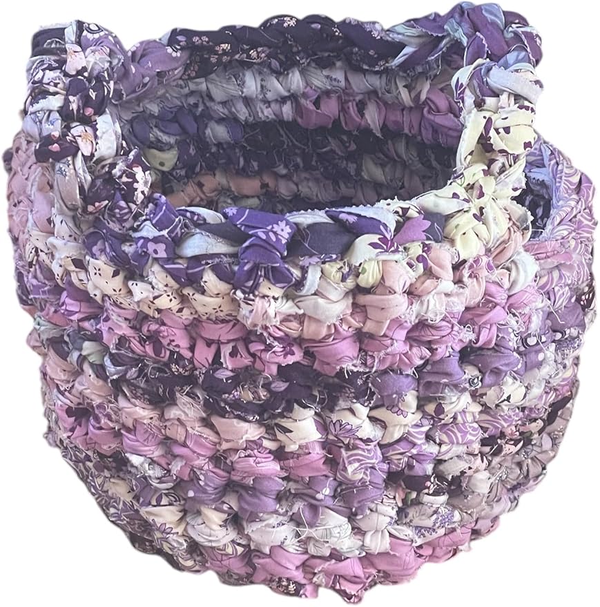 AMISH BASKETS AND BEYOND Infant Crochet Easter Basket Handmade Light Dark Purple Soft Cloth with Handles