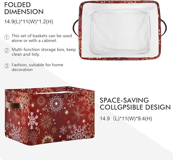 DOMIKING Rectangular Christmas Storage Bin Christmas Snowflake Basket with Handles - Organizer Bin for Books, Clothes Laundry Basket for Kids/Pets, Playroom
