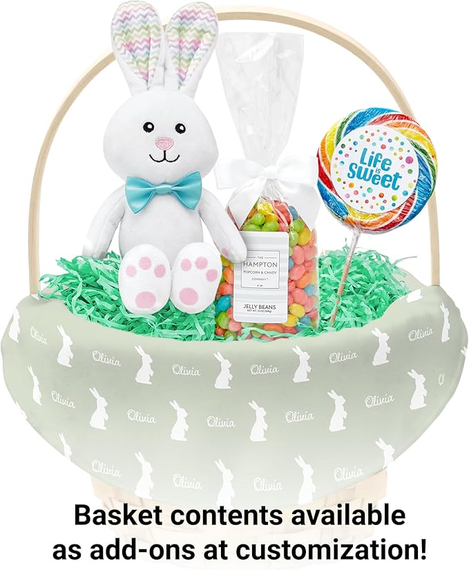 Let's Make Memories Personalized Easter Basket for Kids - For Boys - For Girls - Create Your Own - Fillable - Wicker - Easter Basket Stuffers - Small - Thyme Hoppy Bunny