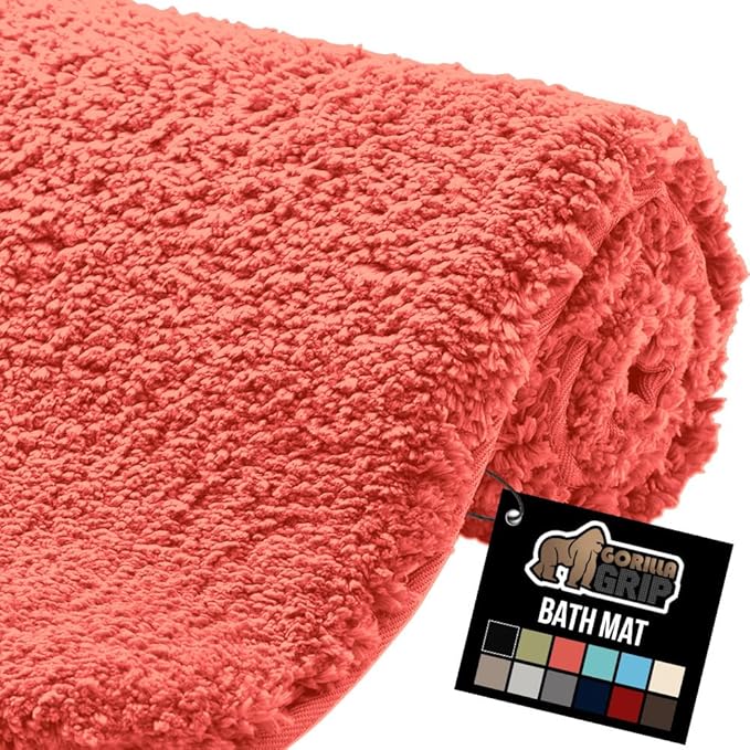 GORILLA GRIP Bathroom Rugs, Ultra Soft Absorbent Mat, Thick Plush Bath Rug, Machine Washable, Microfiber Quick Dry, Mats for Shower, Bathtub and Floor, Home Decor Accessories, 24x17, Coral