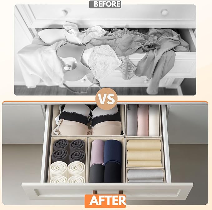 Drawer Organizer Clothes, 21 Pack Dresser Organizer for Baby Clothes, Underwear, Socks, 3 Sizes Foldable Closet Organization and Storage Bins for Nursery, Bedroom (Light Beige)
