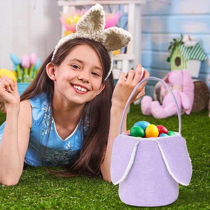 Bunny Egg Hunt Easter Bucket Plush | Easter Bucket Bags With Rabbit Ears,Bunny Ears Baskets For Kids,Easter Bunny Basket,Candy Storage Decorations With Rabbit Ears For Boys Girls