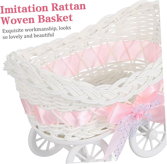 Cute Home Decor Multi-functional Candy Basket Rattan Cart Shape for Boys and Girls Baby Shower Favors